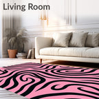 Pink Black Wavy Stripe Design Rug