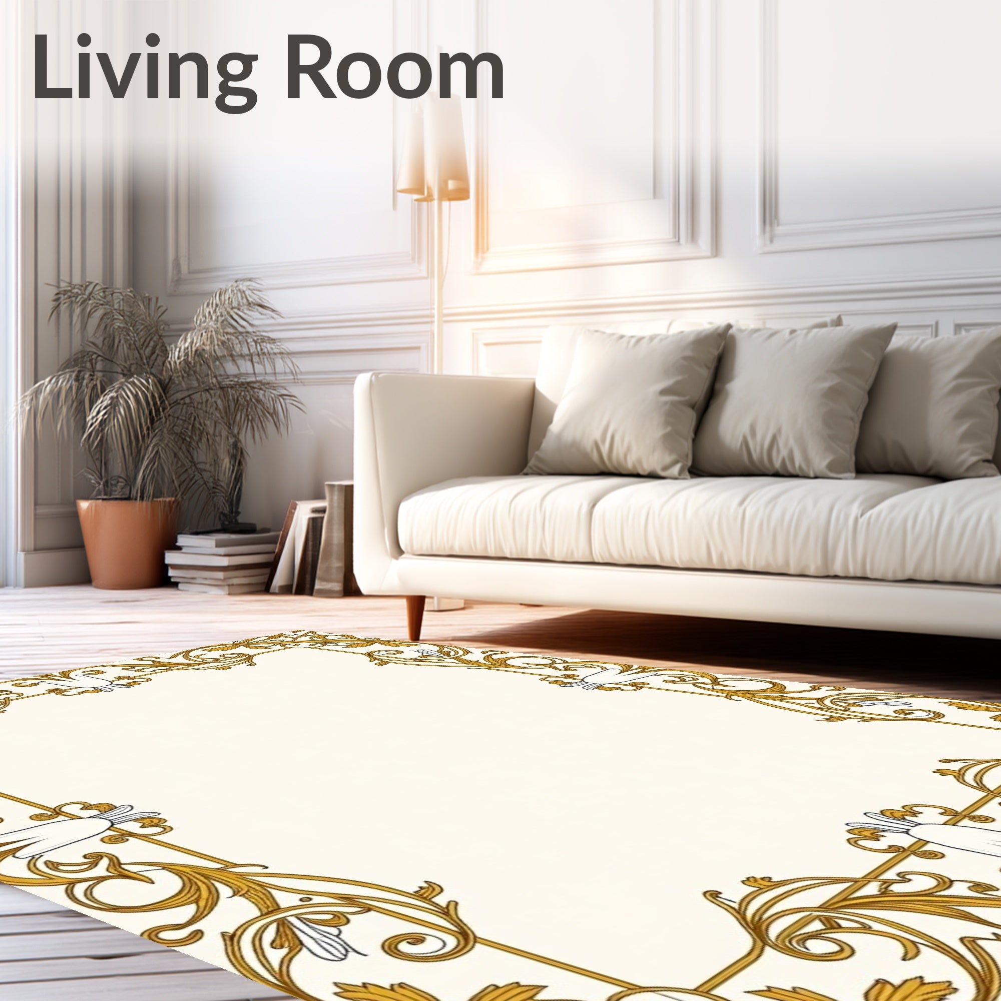 Classic Gold Floral Scroll Border Rug