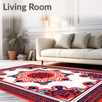 Bold Red Navy Floral Mandala Design Rug