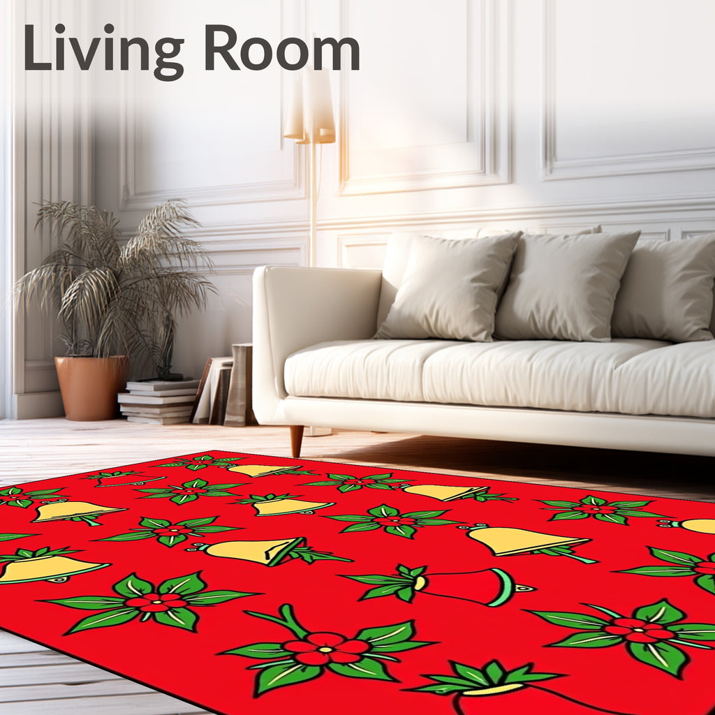 Red Holiday Bells Holly Wreath Rug