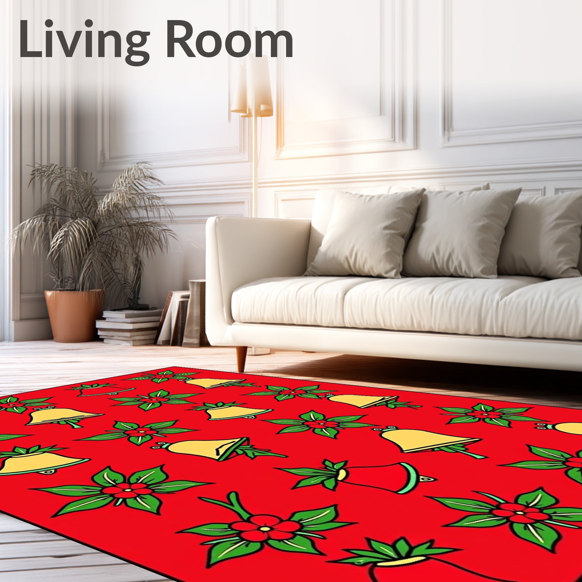 Red Holiday Bells Holly Wreath Rug