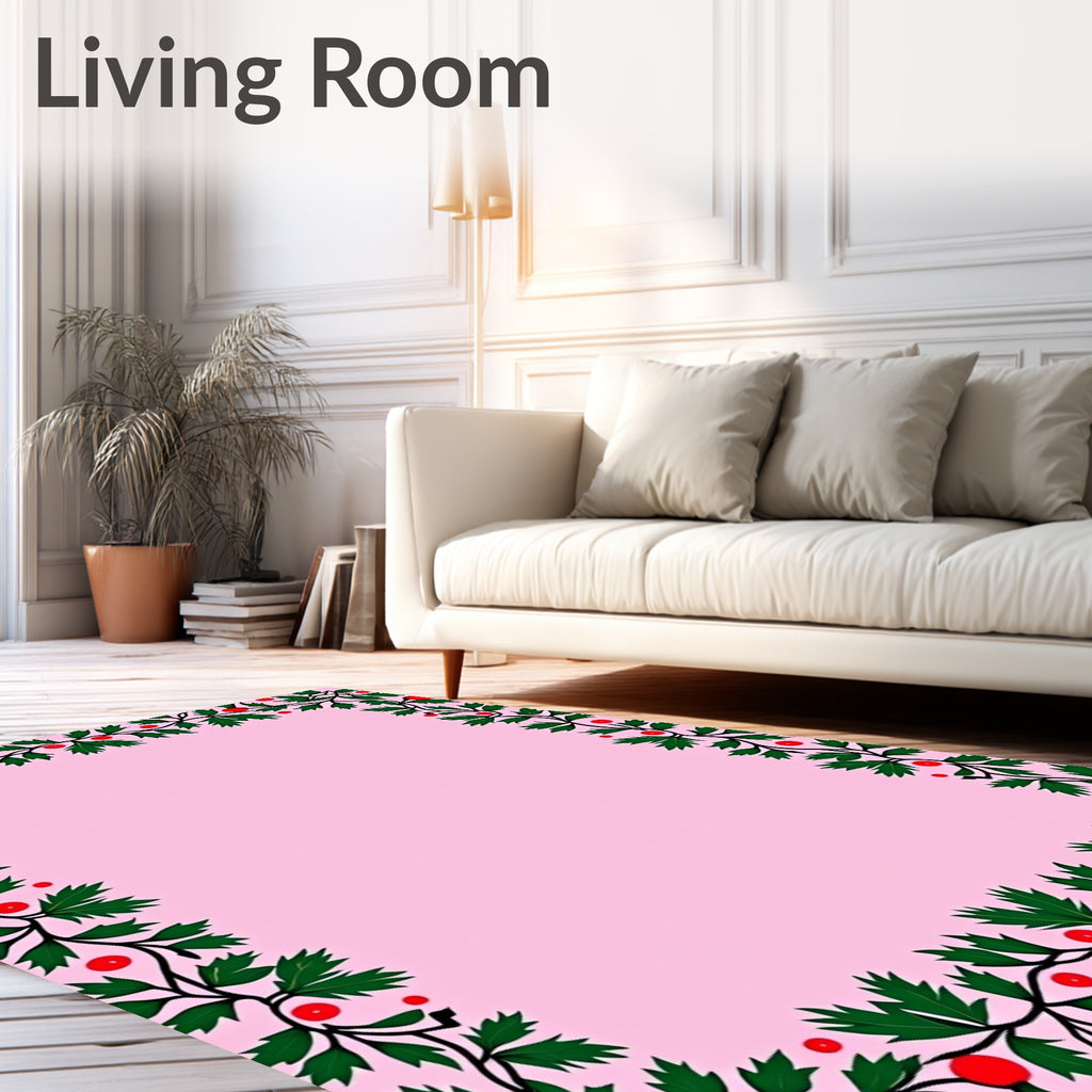 Vibrant Red Holly Border Rug