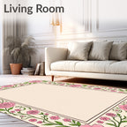 Floral Vines With Pink Roses Border Rug