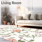 Pink Floral Garden Botanical Pattern Rug