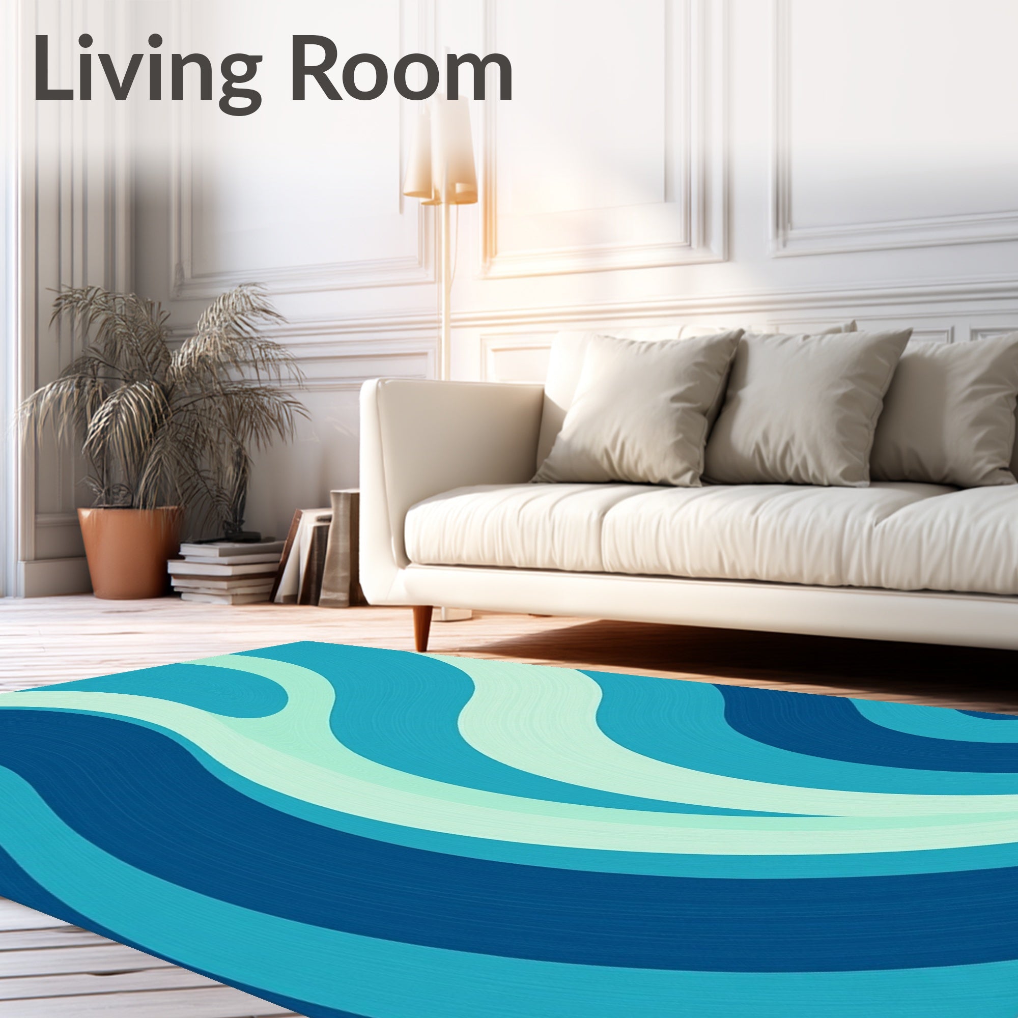 Flowing Blue Aqua Swirls Pattern Rug