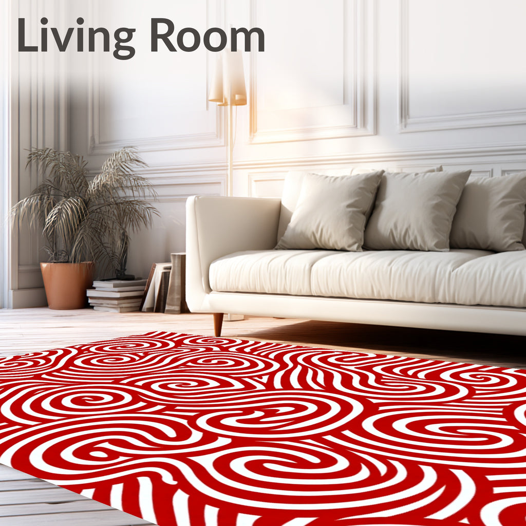 Crimson White Swirl Contemporary Rug