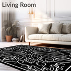 Black White Floral Mandala Rug