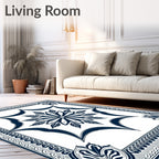 Classic Navy Floral Mandala Pattern Rug