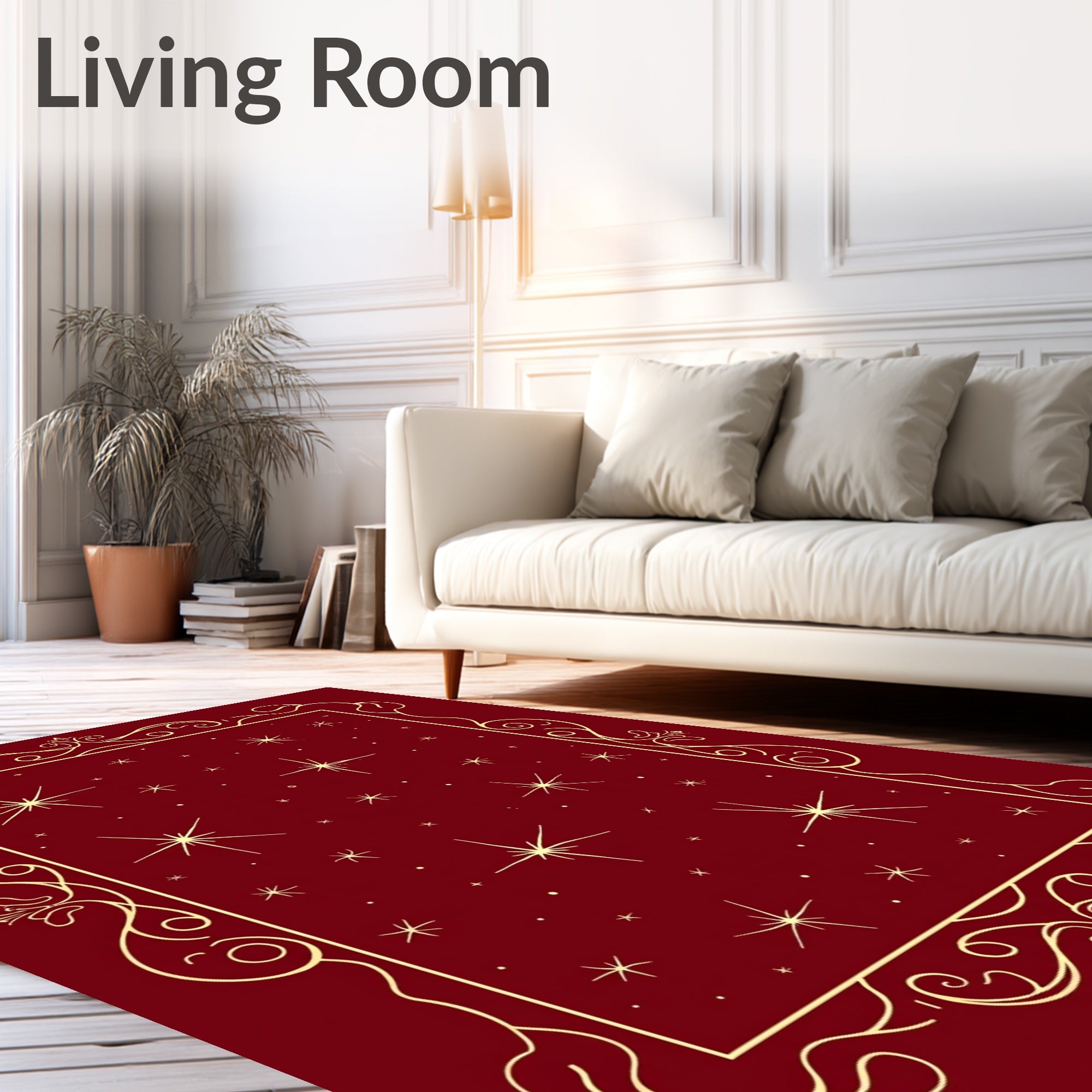 Crimson Gold Starry Night Frame Rug