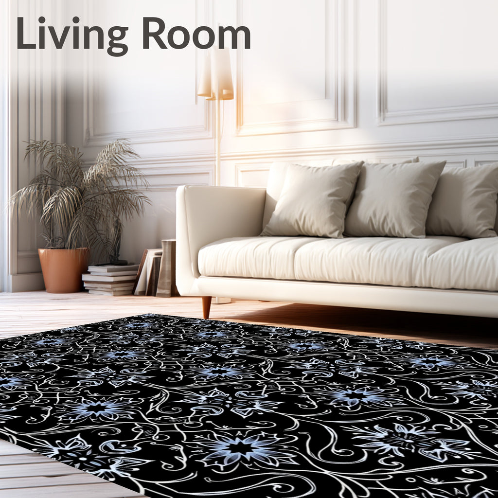 Art Nouveau Sky Blue Floral Scroll Rug