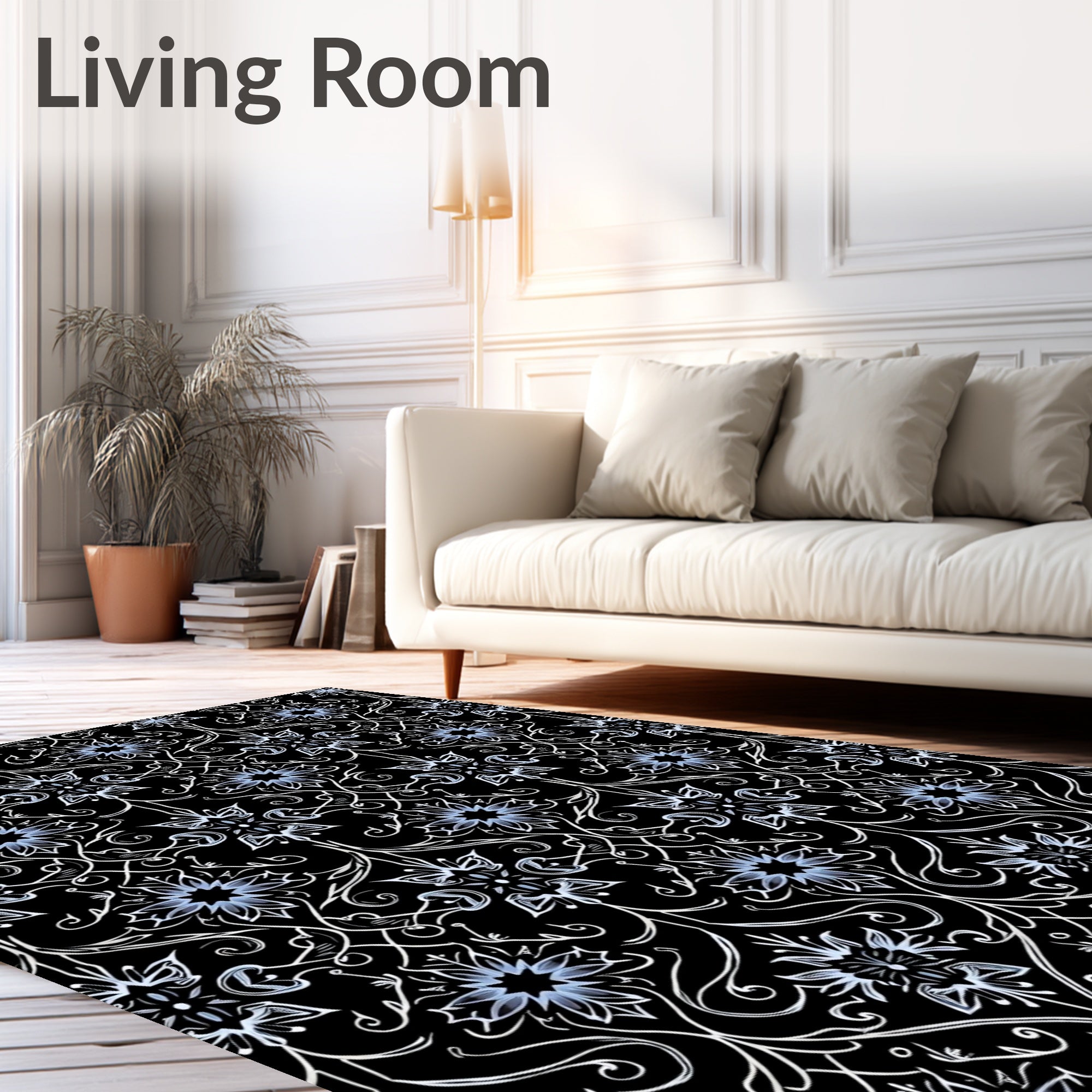 Art Nouveau Sky Blue Floral Scroll Rug