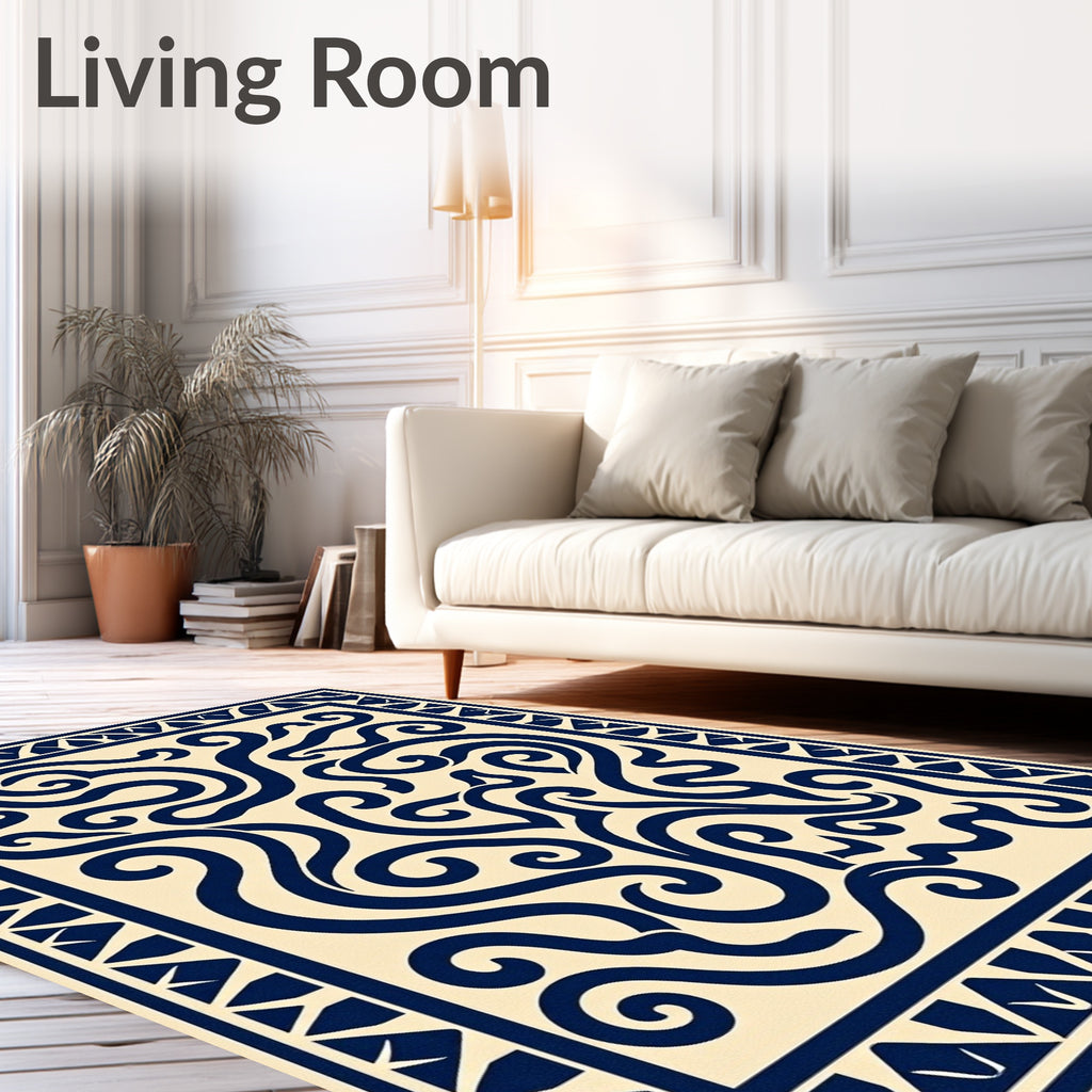 Contrasting Swirls Geometric Border Design Rug