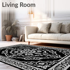 Intricate Black and White Floral Medallion Rug