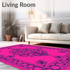 Vibrant Pink Floral Scrollwork Design Rug