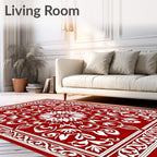 Bold Red White Floral Mandala Rug