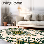 Elegant Green Gold Floral Damask Rug