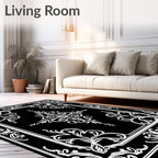 Elegant White Floral Scrollwork Design Rug