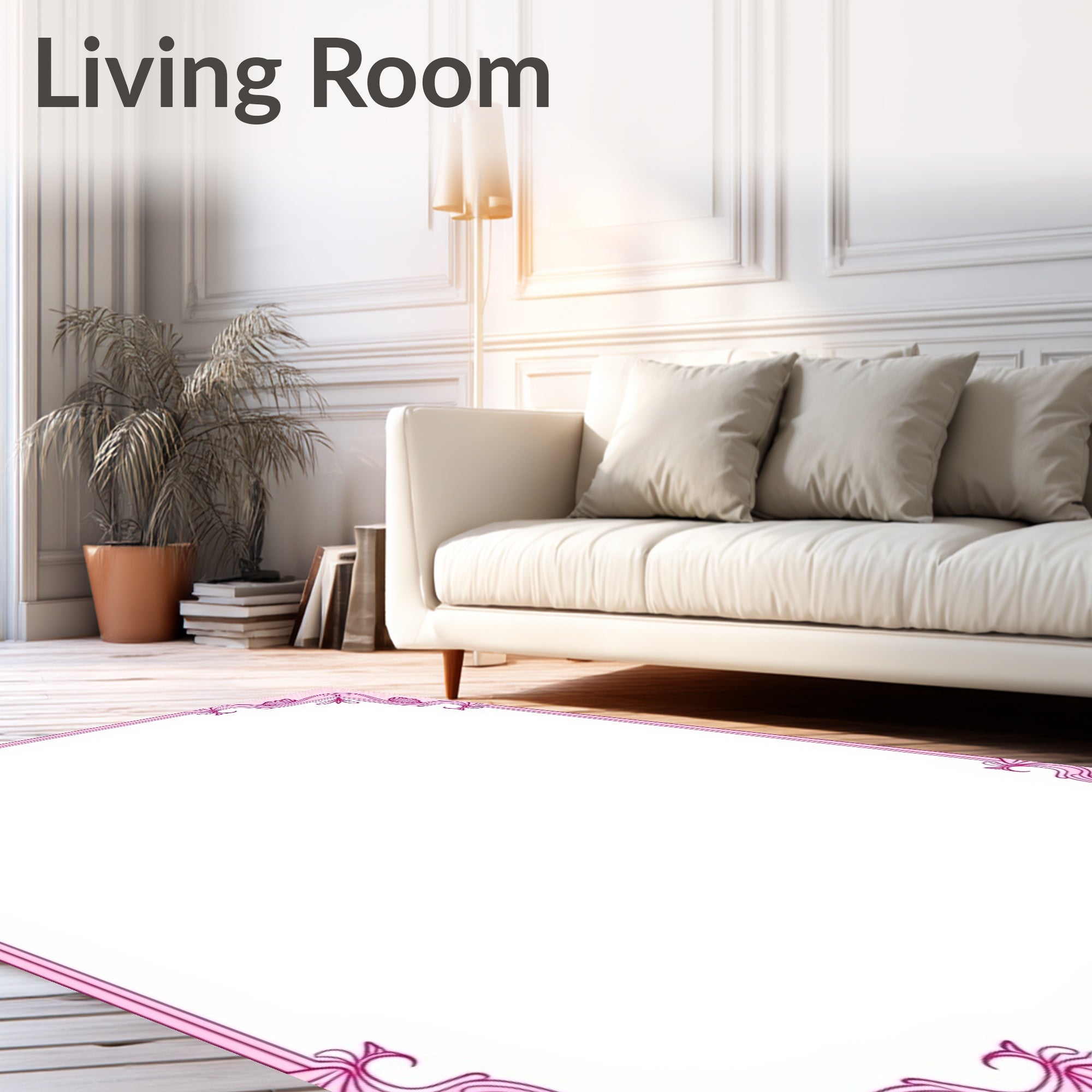 Ornate Pink Swirl Border Design Rug