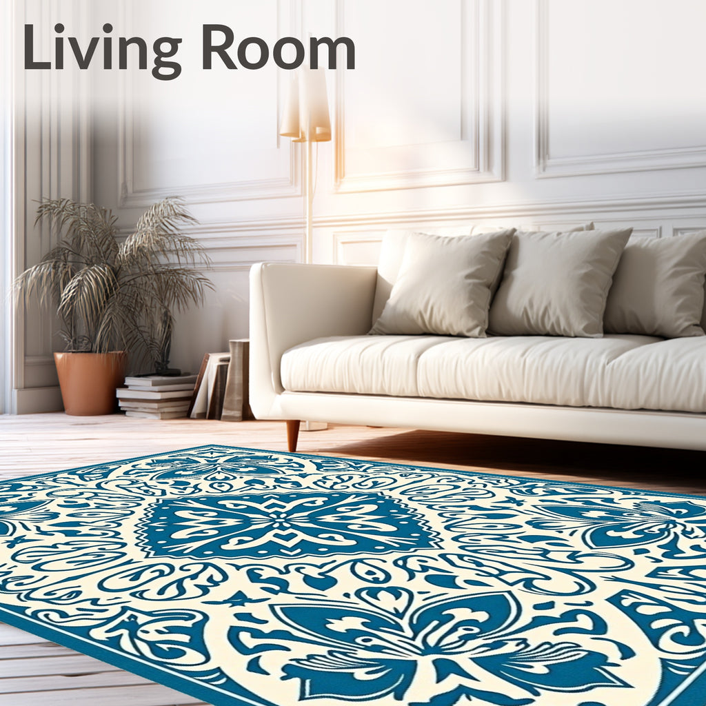 Classic Blue Floral Symmetry Rug