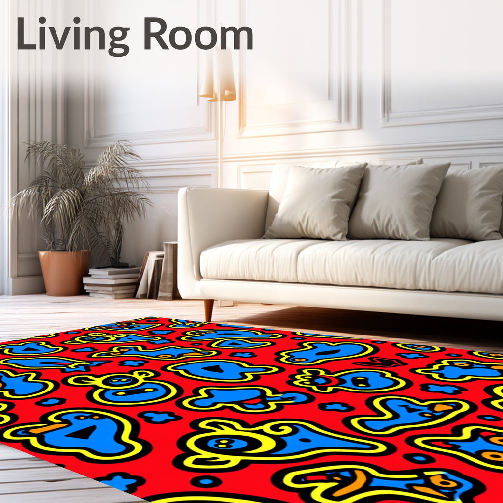 Bold Abstract Blue Yellow Creatures Rug