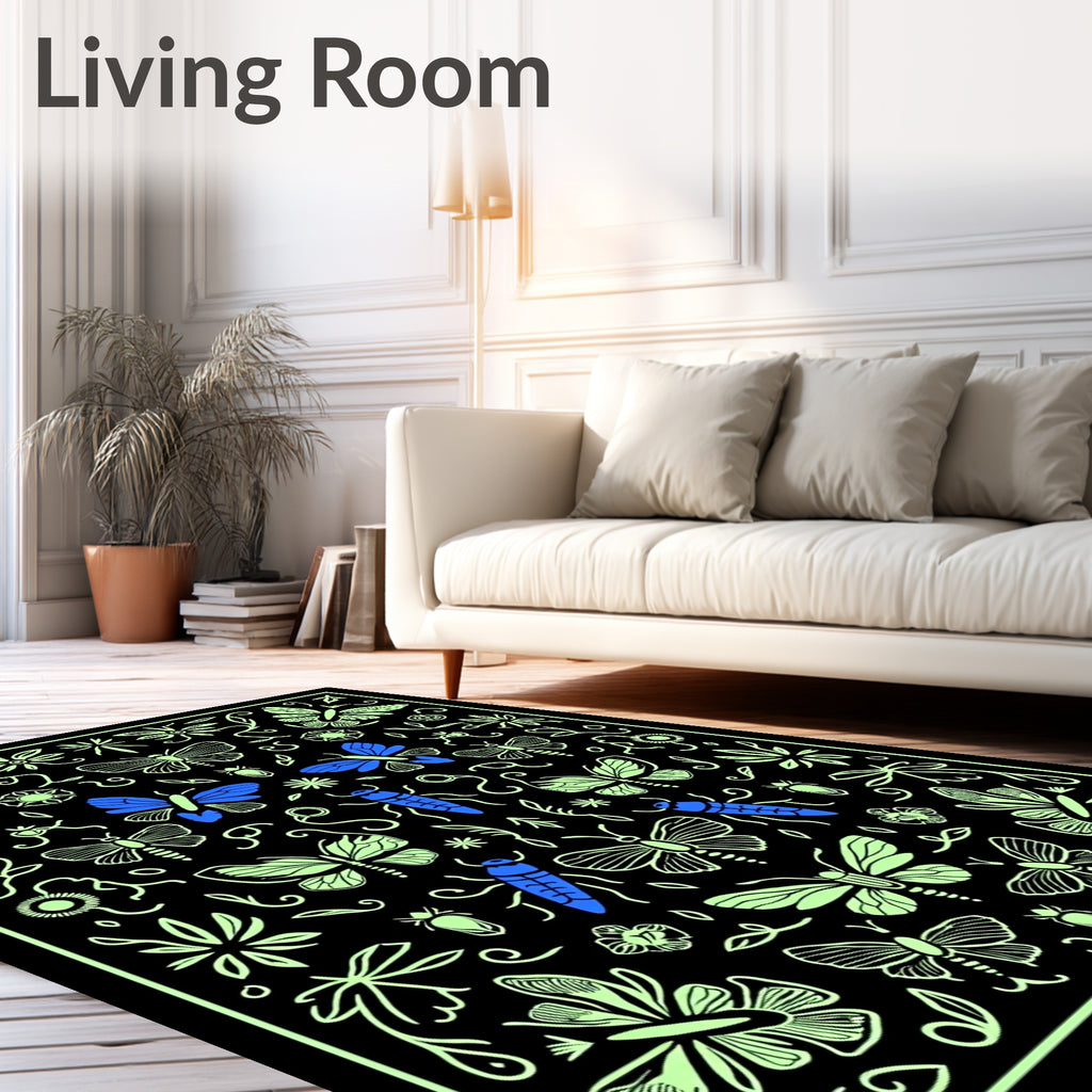 Midnight Garden Moth Butterfly Design Rug