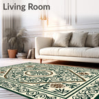 Classic Ivory Green Floral Scroll Rug