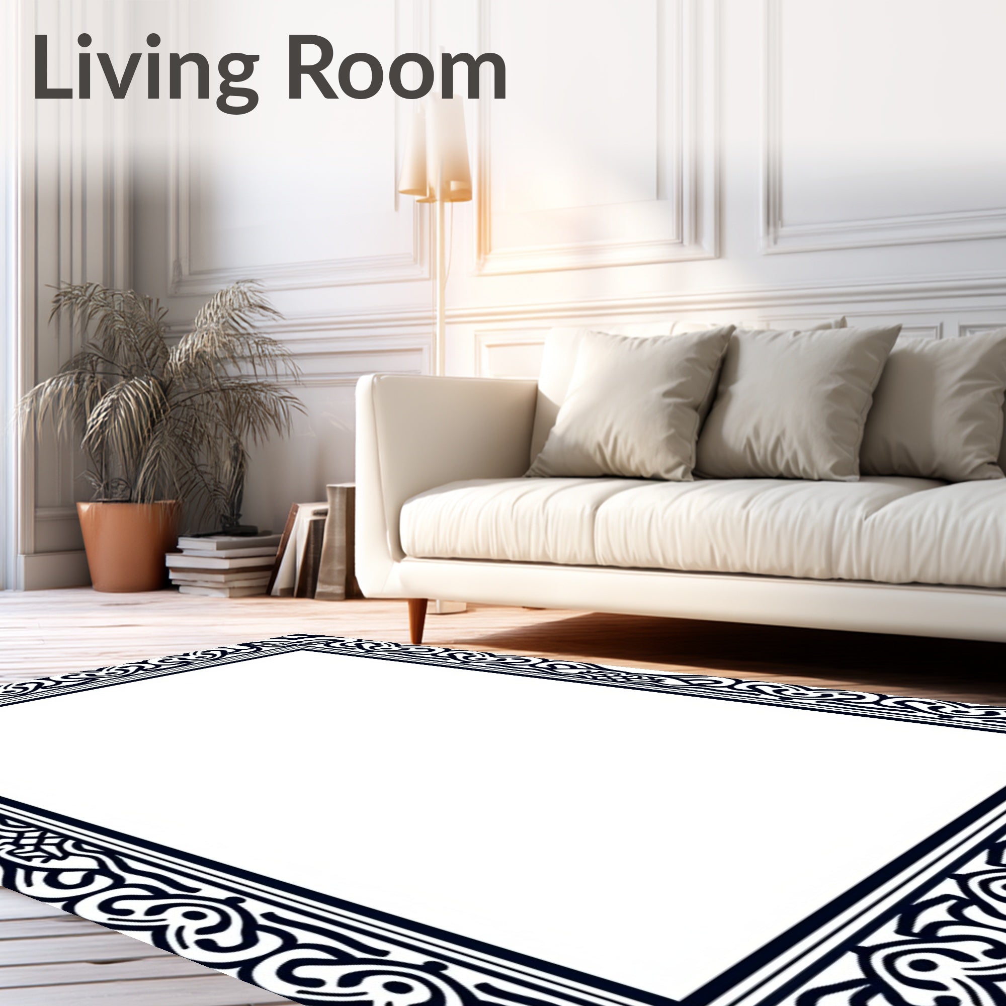 Ornate Vintage Scroll Border Rug