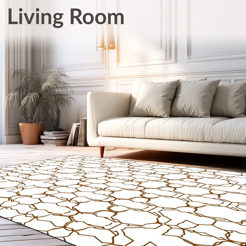 Brown Hexagonal Outline Pattern Rug