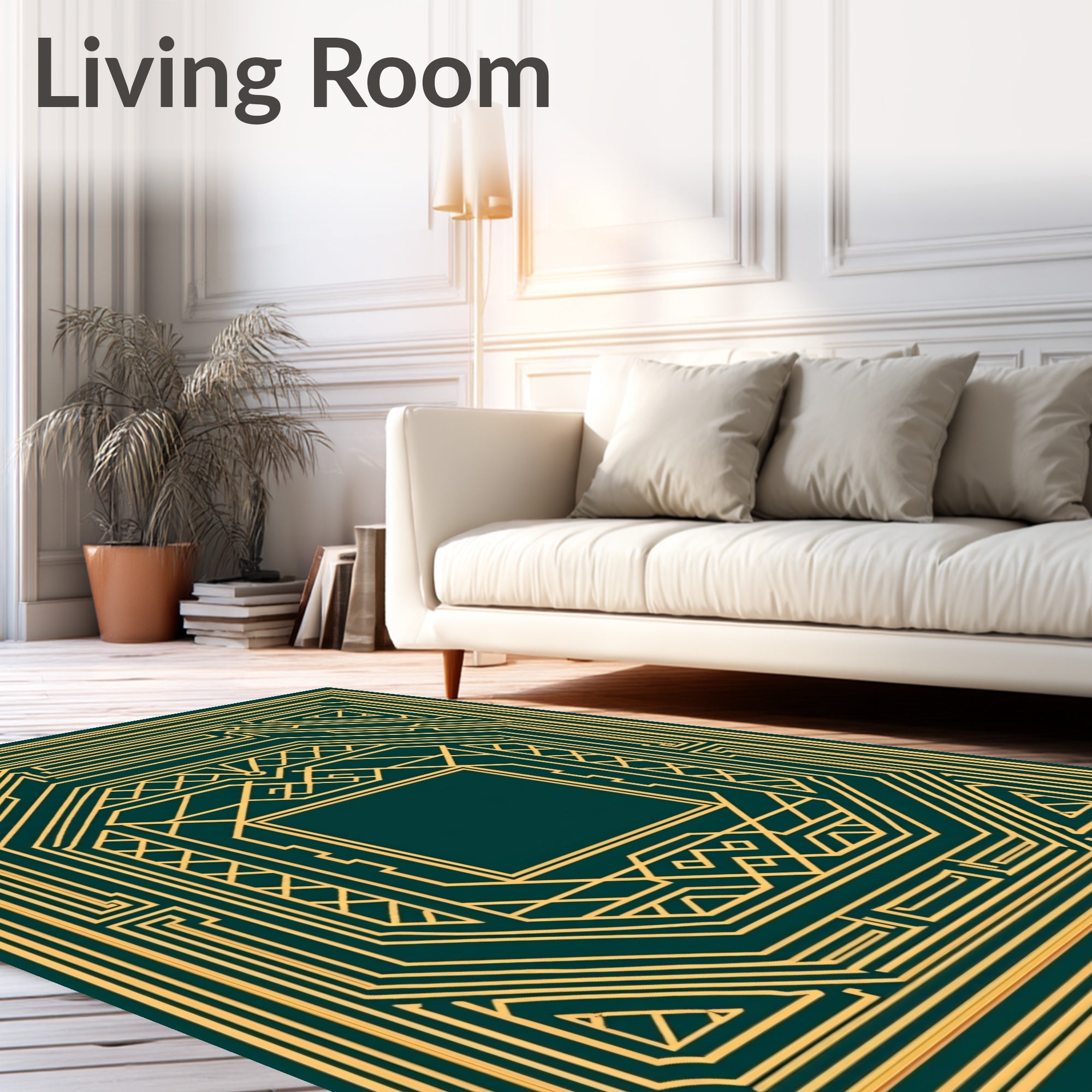 Geometric Gold Art Deco Frame Rug