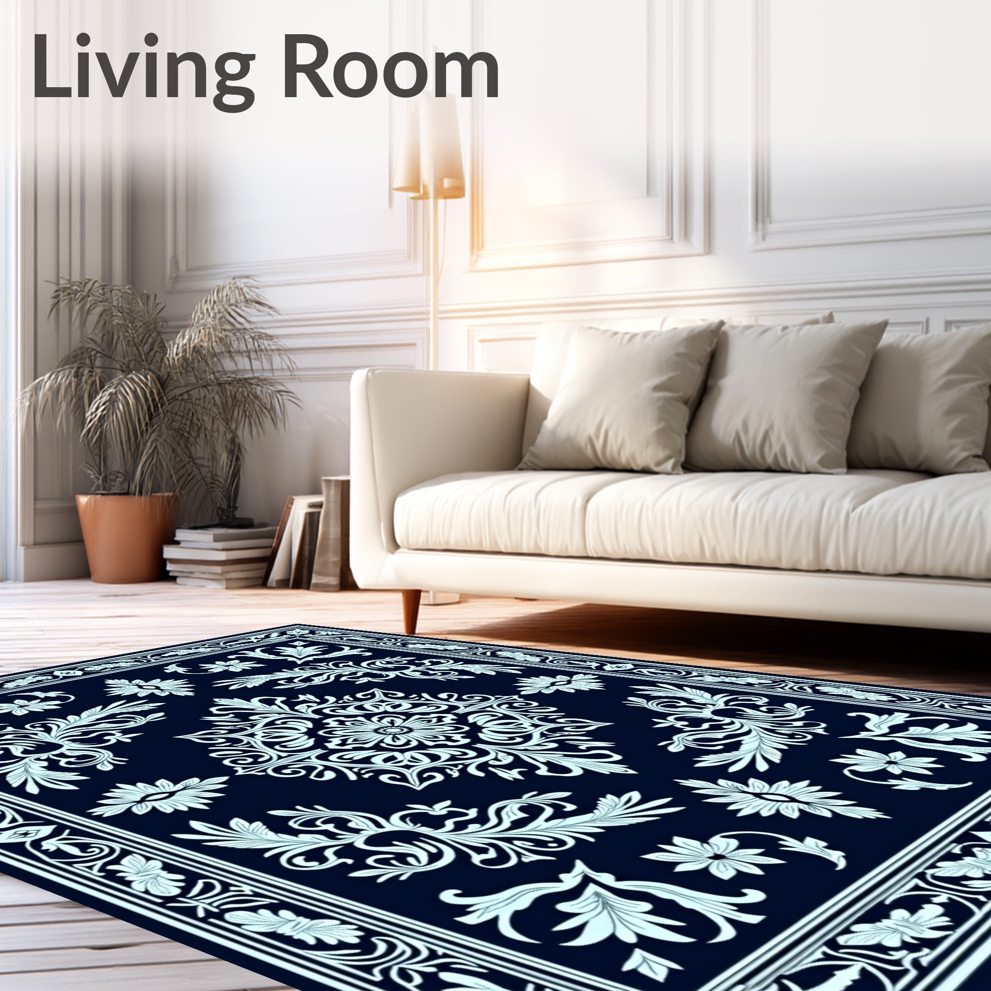 Classic Floral Medallion Dark Blue Rug