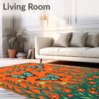 Orange Butterfly Garden Floral Pattern Rug
