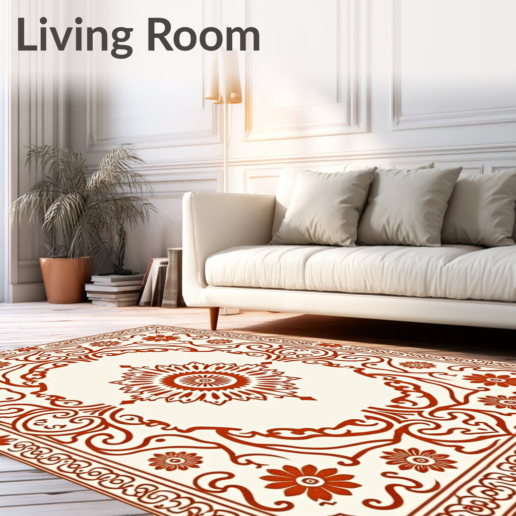 Intricate Red Floral Scroll Medallion Rug