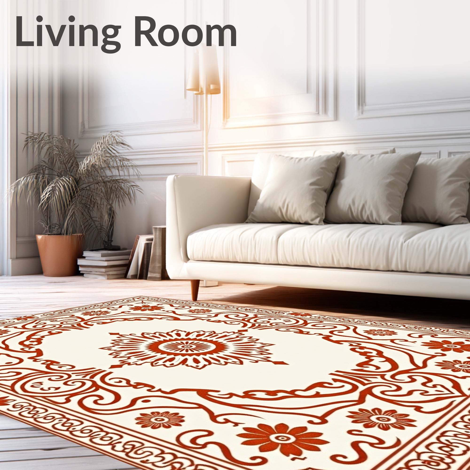 Intricate Red Floral Scroll Medallion Rug
