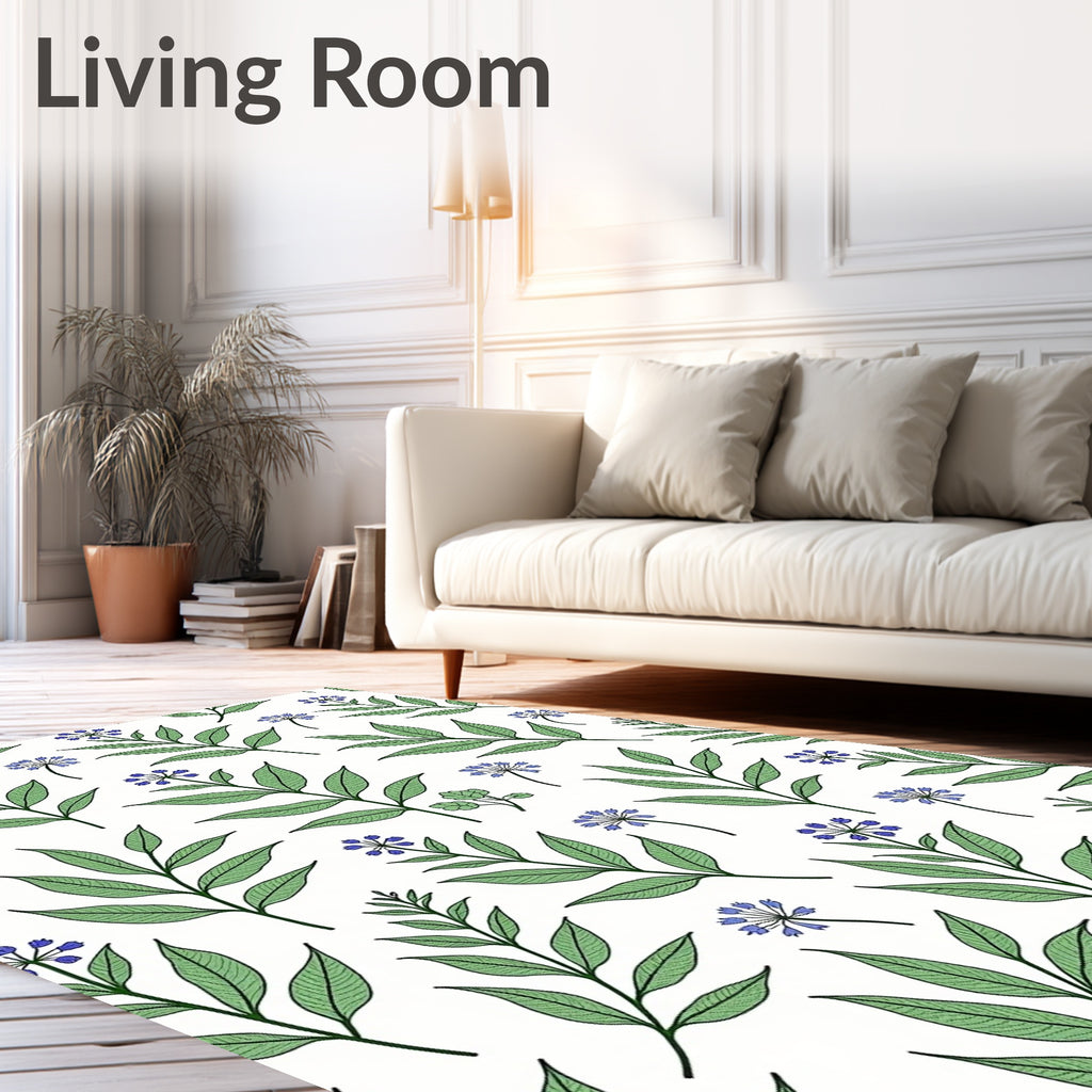 Botanical Stem And Flower Pattern Rug