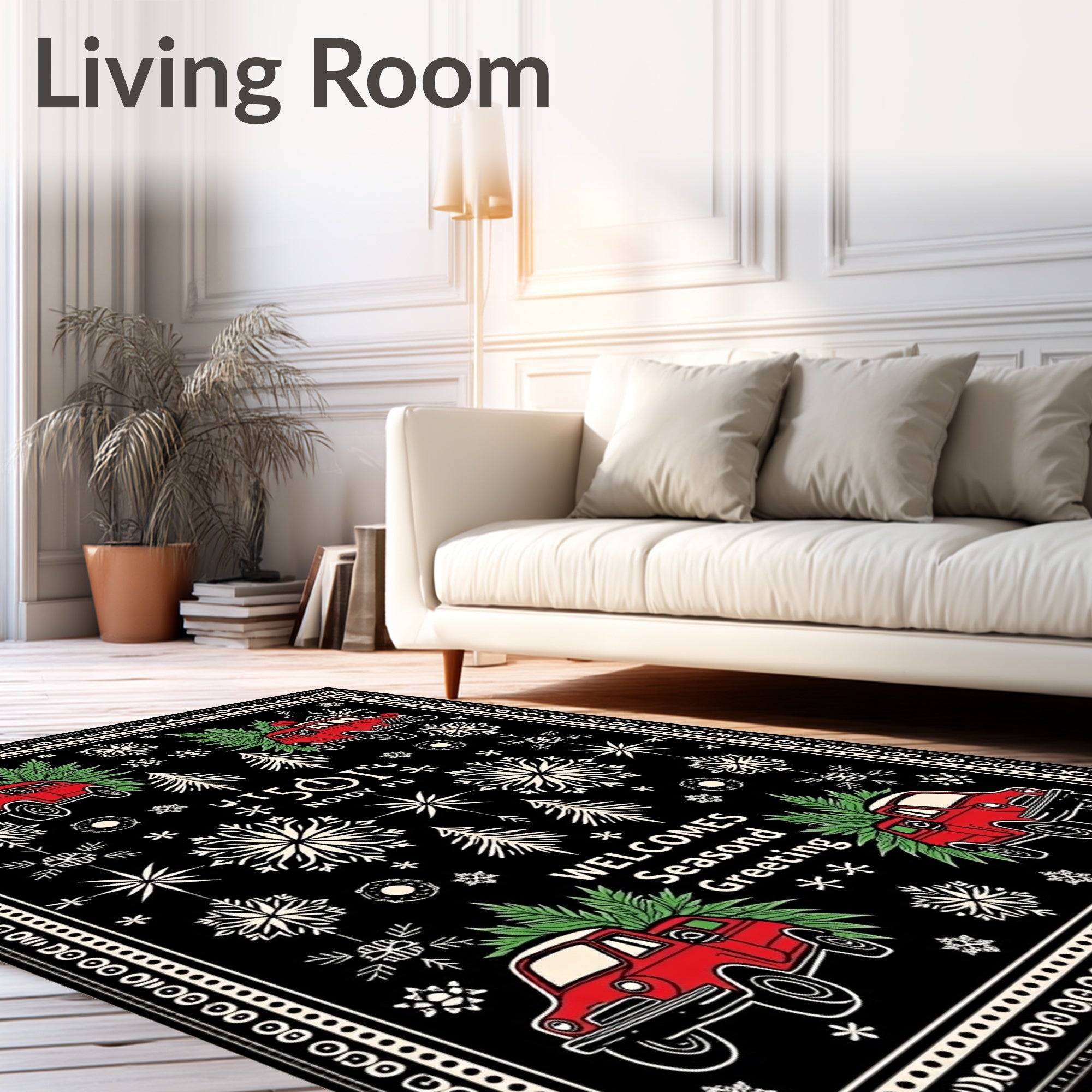 Red Truck Snowflake Christmas Greeting Rug