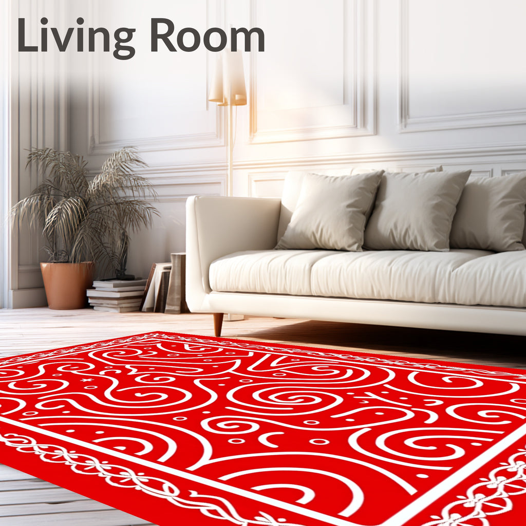 Bold Red Swirl Abstraction Rug