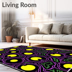 Abstract Yellow Circles Lines Pattern Rug