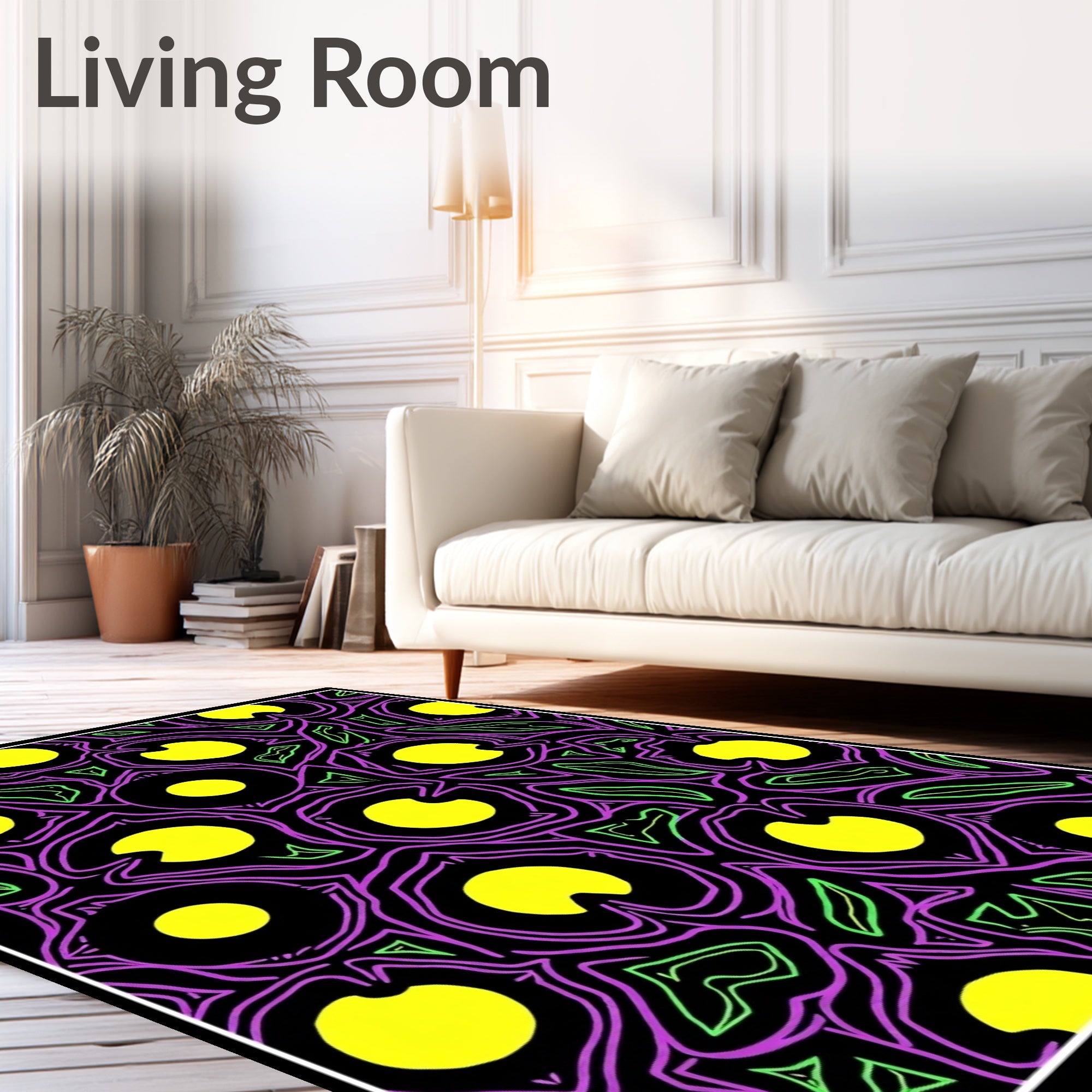 Abstract Yellow Circles Lines Pattern Rug