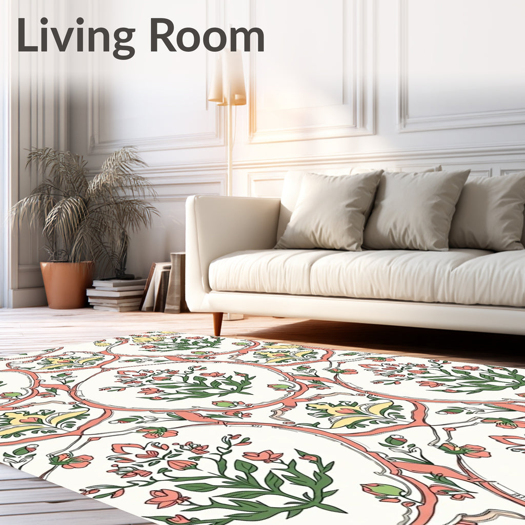 Floral Medallion Coral Yellow Pattern Rug