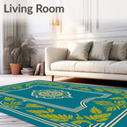 Teal Floral Medallion Border Rug