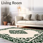Elegant Dark Green Floral Medallion Design Rug