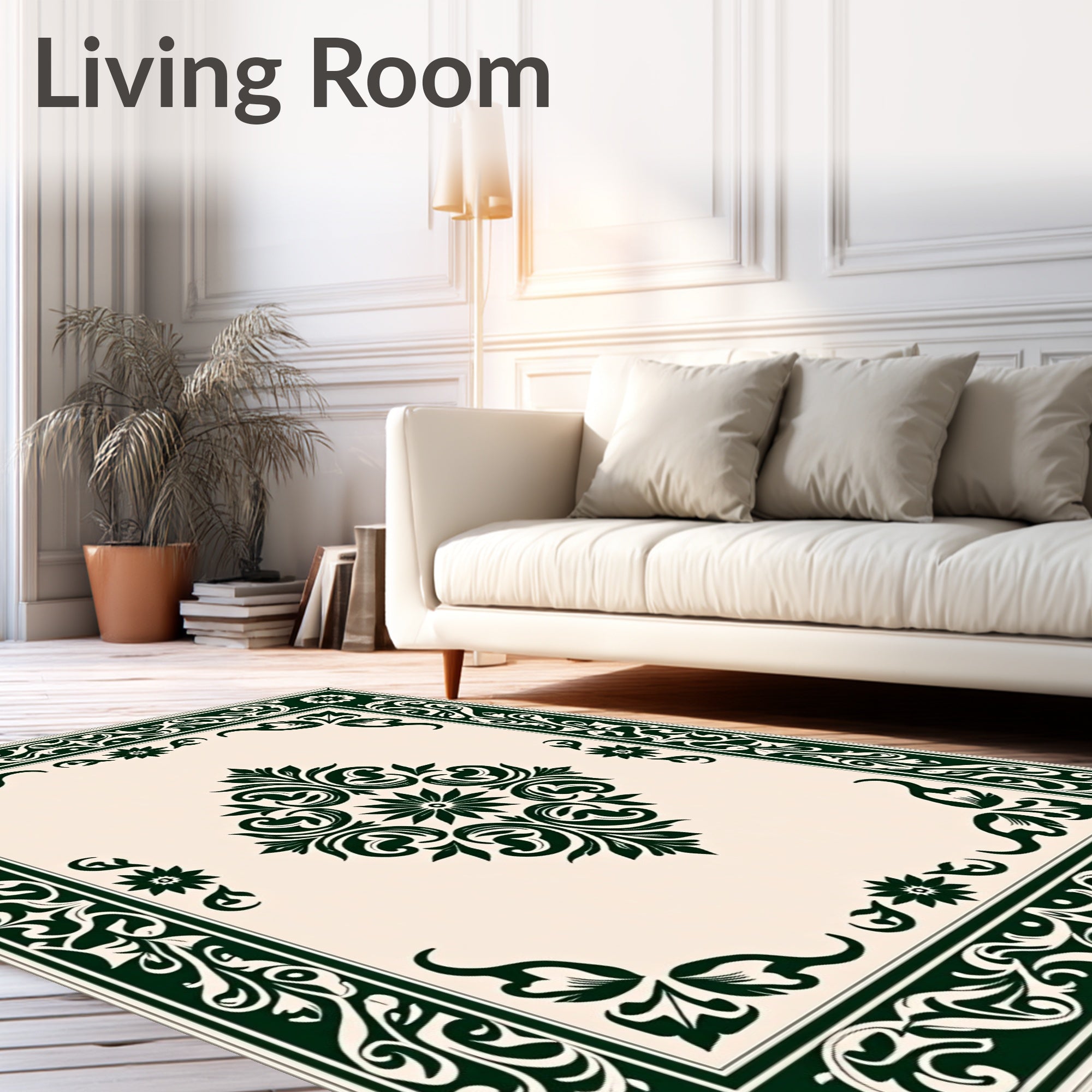 Elegant Dark Green Floral Medallion Design Rug