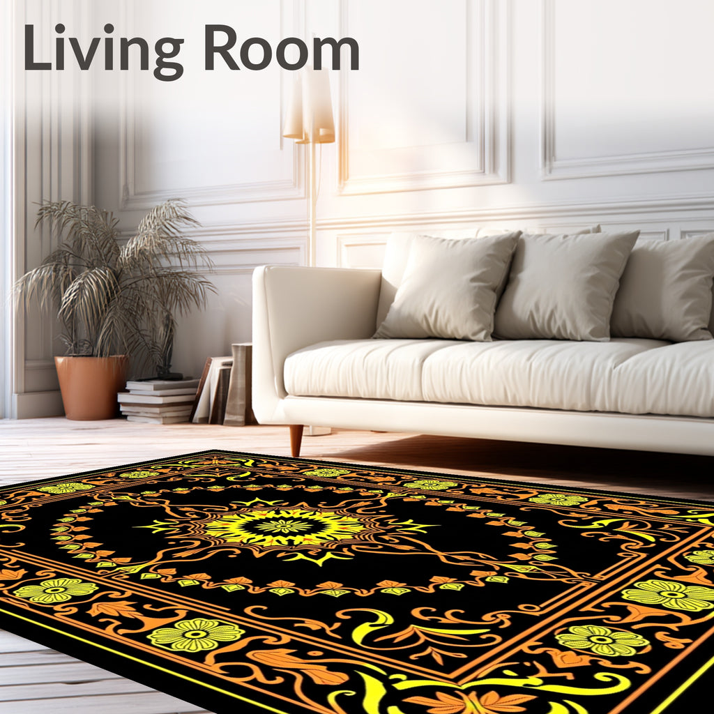 Ornate Floral Mandala With Border Rug