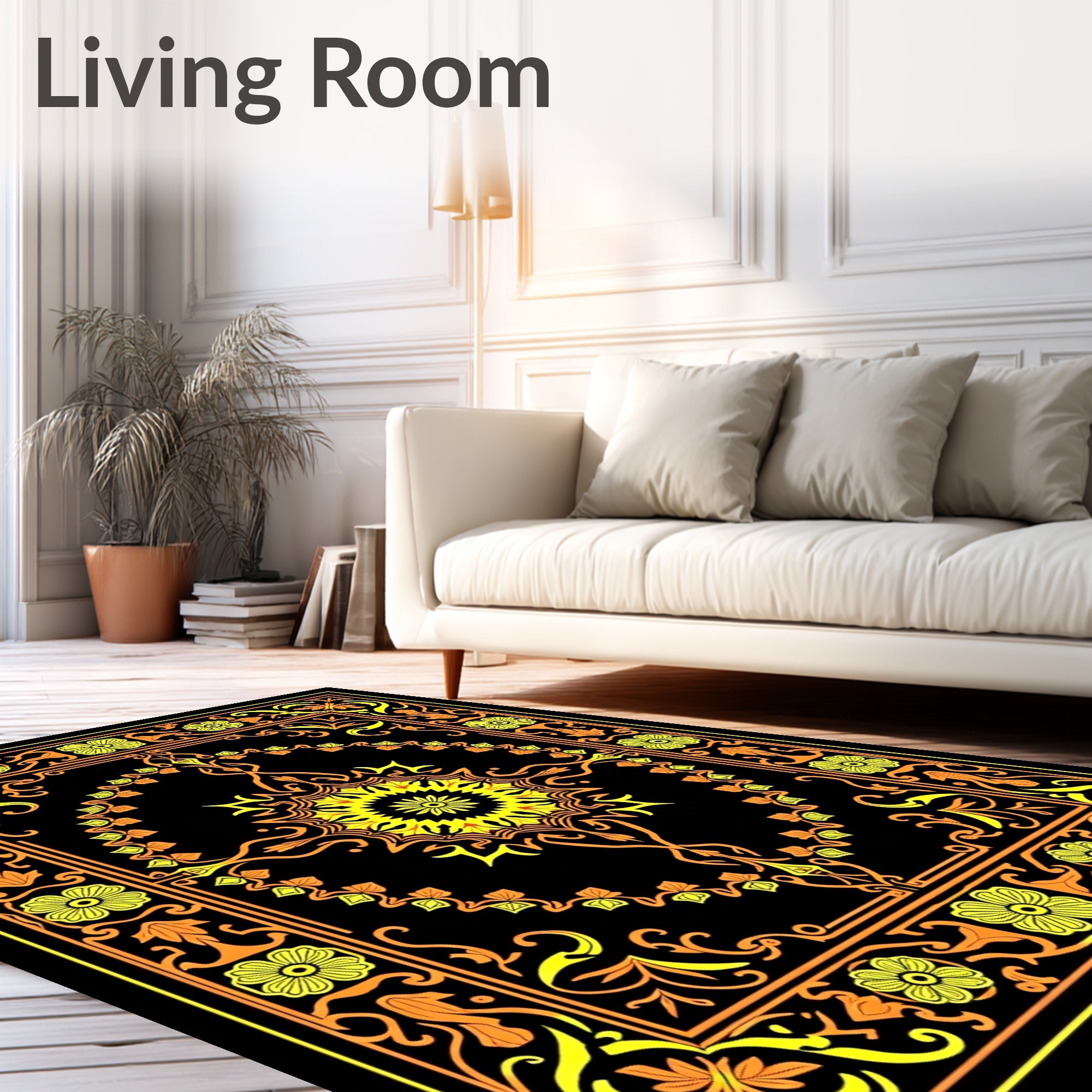 Ornate Floral Mandala With Border Rug