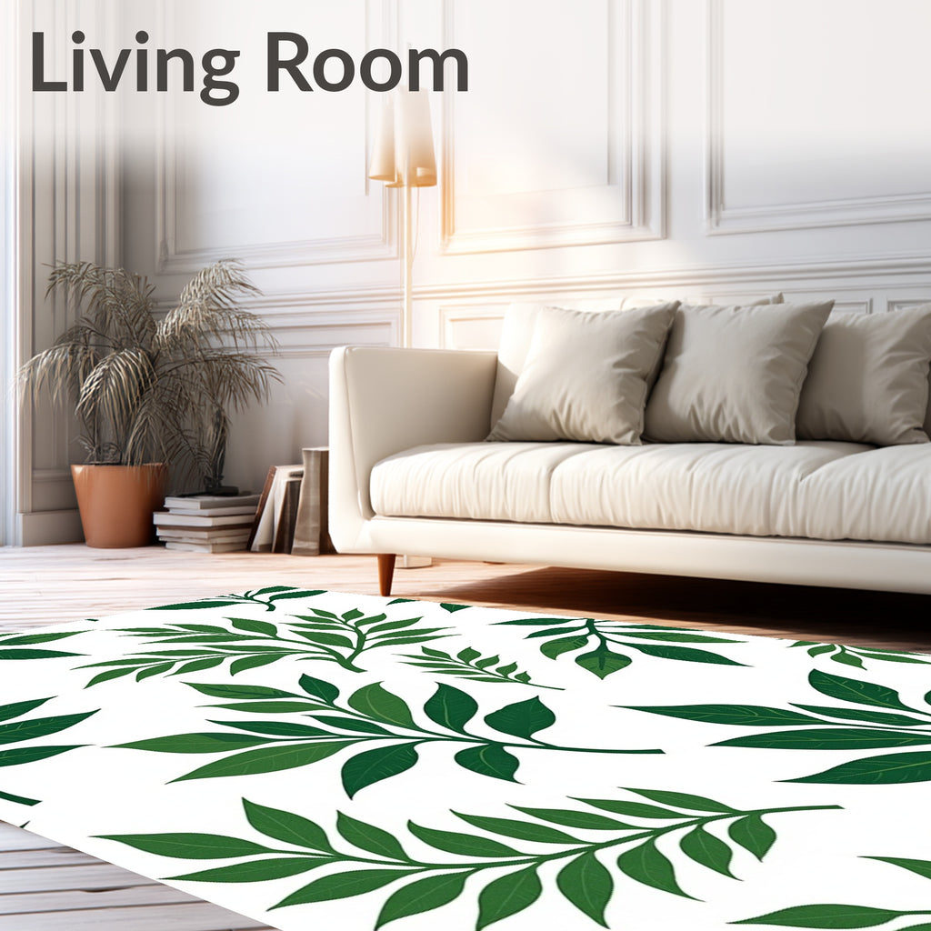 Lush Green Leaf Branch Pattern Rug