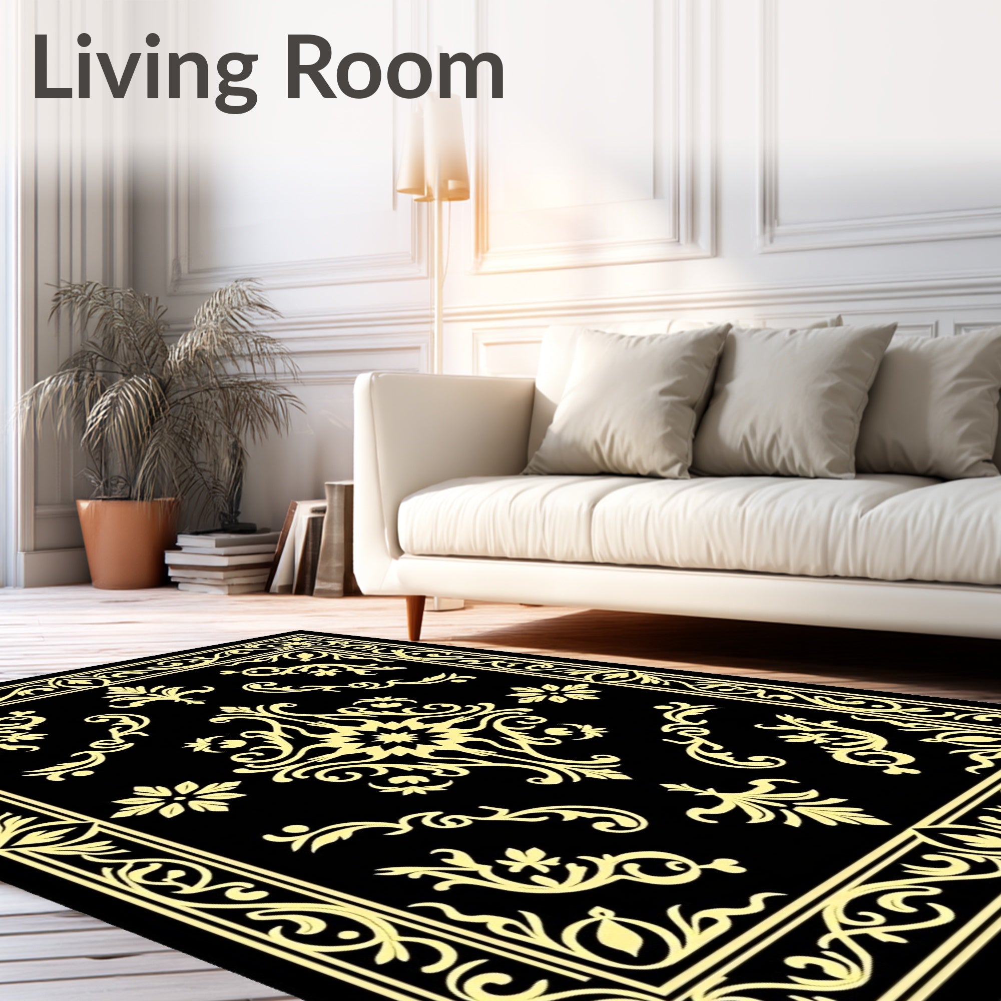 Elegant Black Gold Floral Rug
