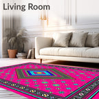 Vibrant Geometric Diamond Medallion Design Rug