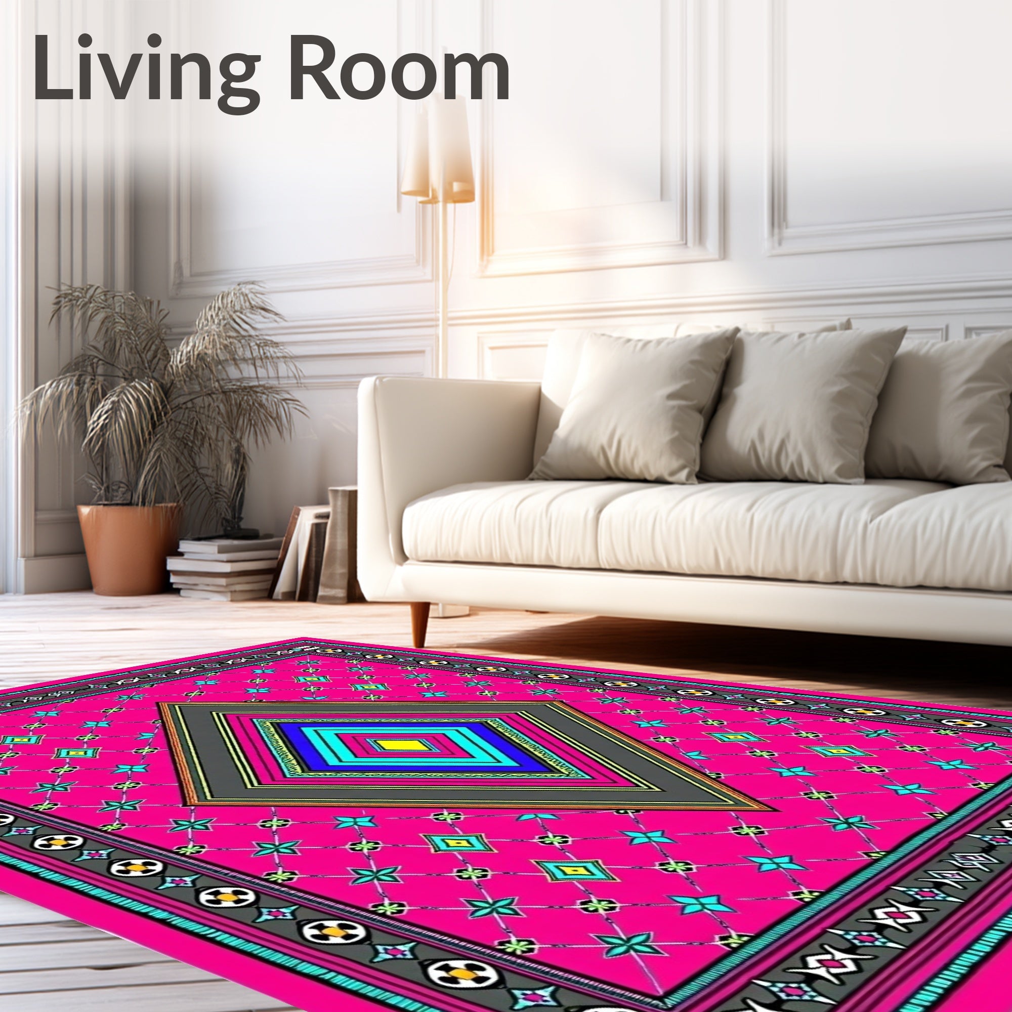 Vibrant Geometric Diamond Medallion Design Rug