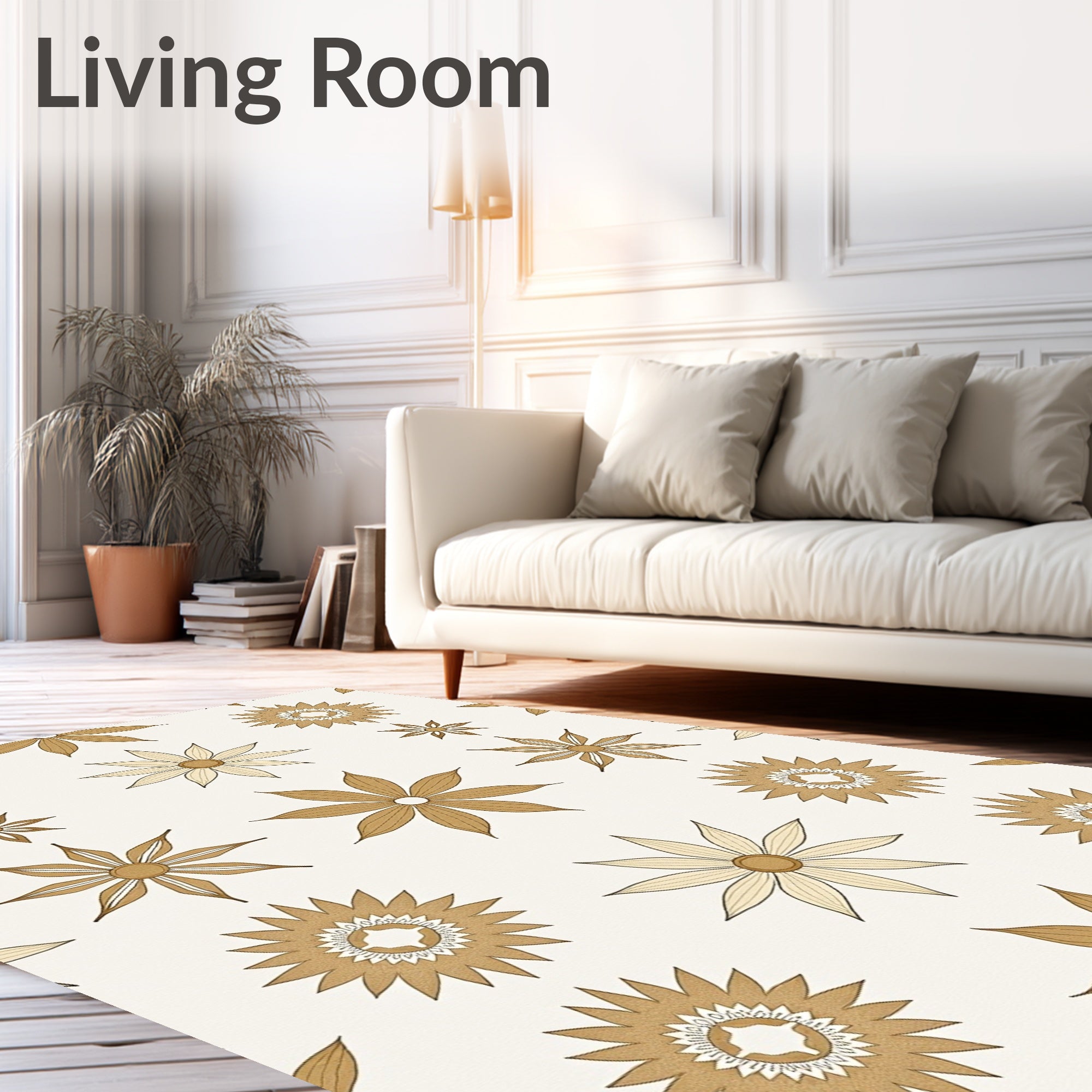 Golden Floral Starburst Pattern Rug