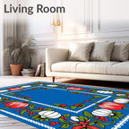 Vivid Blue Botanical Pumpkin Frame Rug